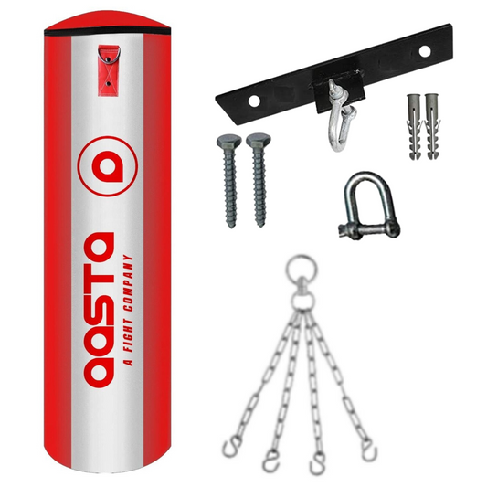 Aasta Standard White/Red Filled  Punch Bag with Ceiling Hook and Chain