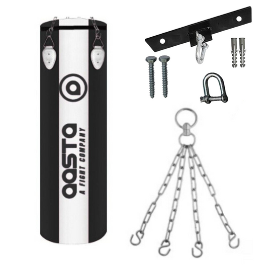 Aasta Standard Unfilled  Punch Bag Black/White With Ceiling Hook and Chain