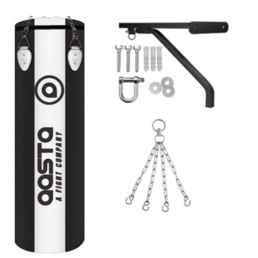 Aasta Standard Unfilled  Punch Bag Black/White With Wall Bracket and Chain