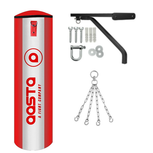 Aasta Standard Unfilled  Punch Bag White/Red With Wall Bracket and Chain