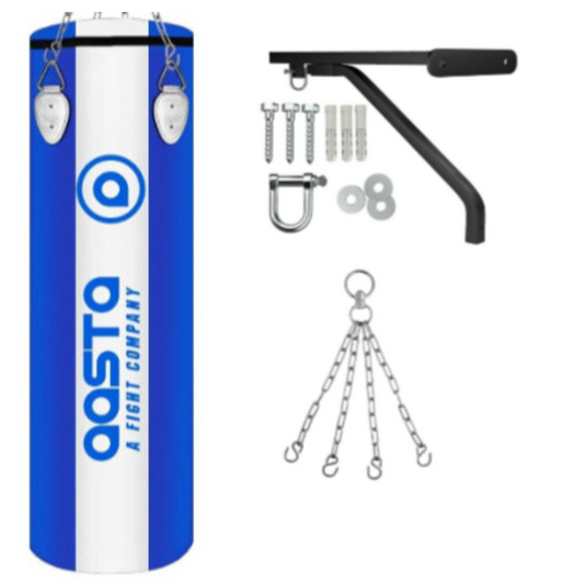 Aasta Standard Filled  Punch Bag White/Blue With Wall Bracket and Chain