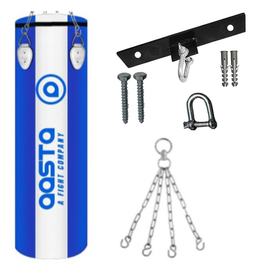Aasta Standard White/Blue Unfilled  Punch Bag with Ceiling Hook and Chain
